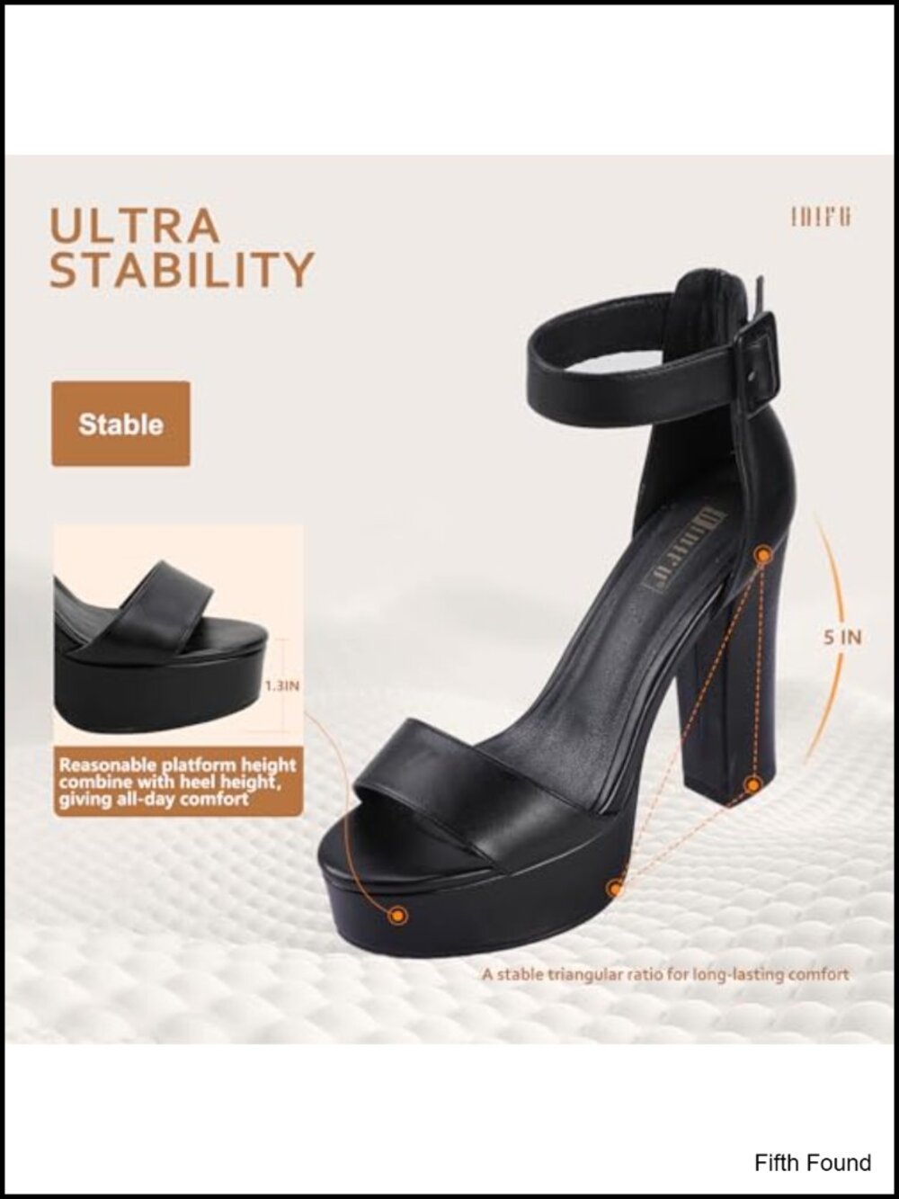 IDIFU Platform Block Chunky Heels Women Open Toe Ankle Strap Square Buckle 5 - Picture 5 of 5